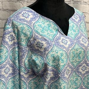 Croft and Borrow Blue & White Patterned 3/4 Sleeves Women's Top size